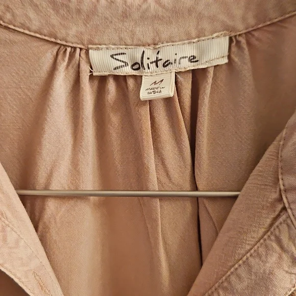 Solitaire by Ravi Khosla Peach Boho Embroidered Dolman Sleeve Button-Down, M - Picture 4 of 11